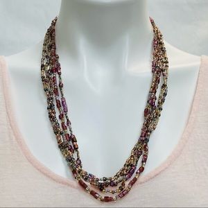 VINTAGE GLASS MULTICOLOR BEAD MULTISTRAND BOHO LAYERED NECKLACE